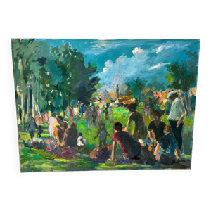 Scène de picnic signée