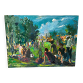 Picnic scene signed