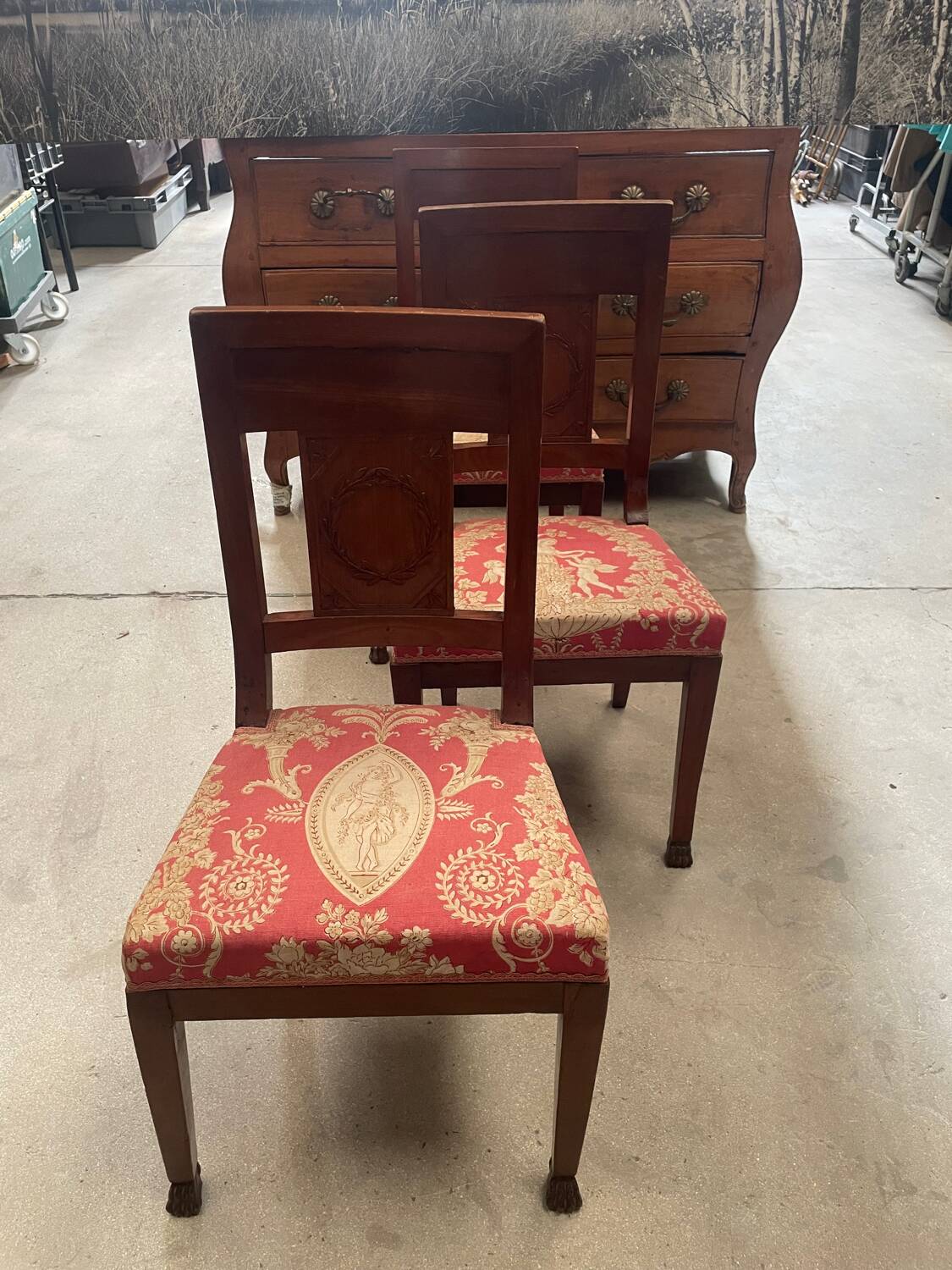 set of three antique Empire-style chairs.