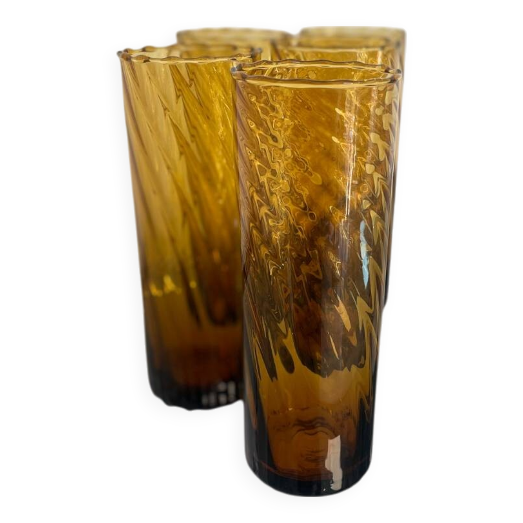 Set of 5 vintage twisted glasses – orange-brown orangeade – 60s/70s
