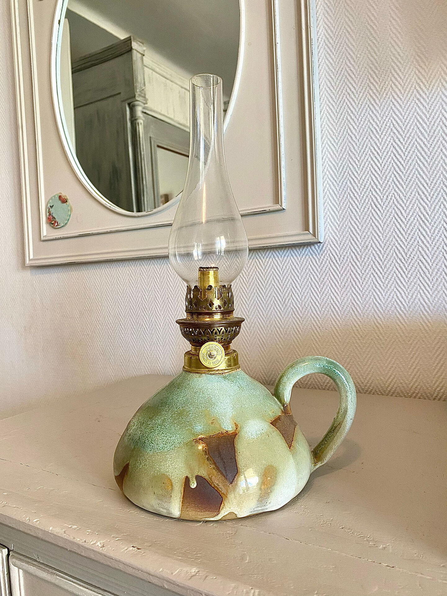 Glazed stoneware oil lamp from the 1960s.