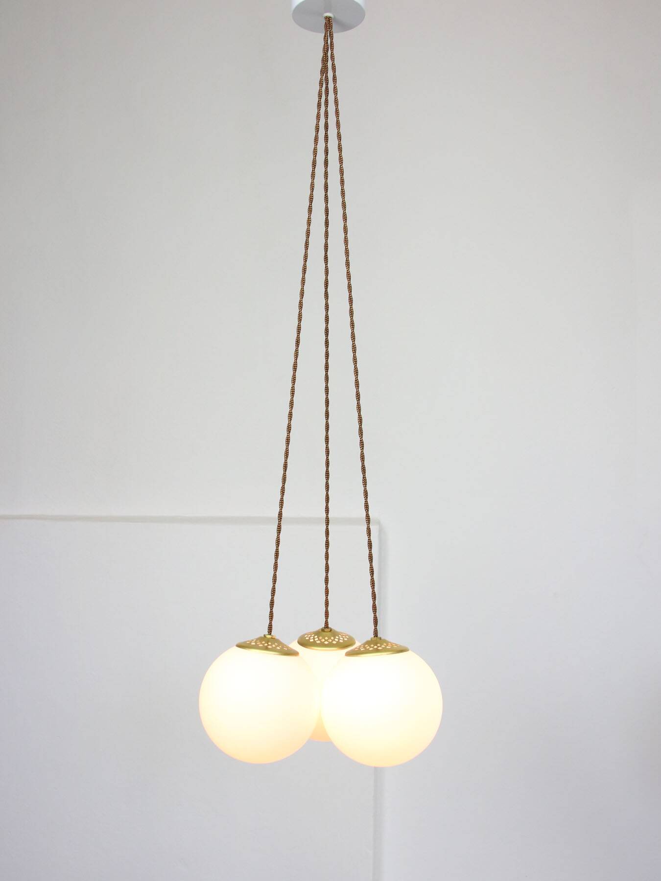 Mid-Century Italian Brass & Opaline Cluster of Lamps