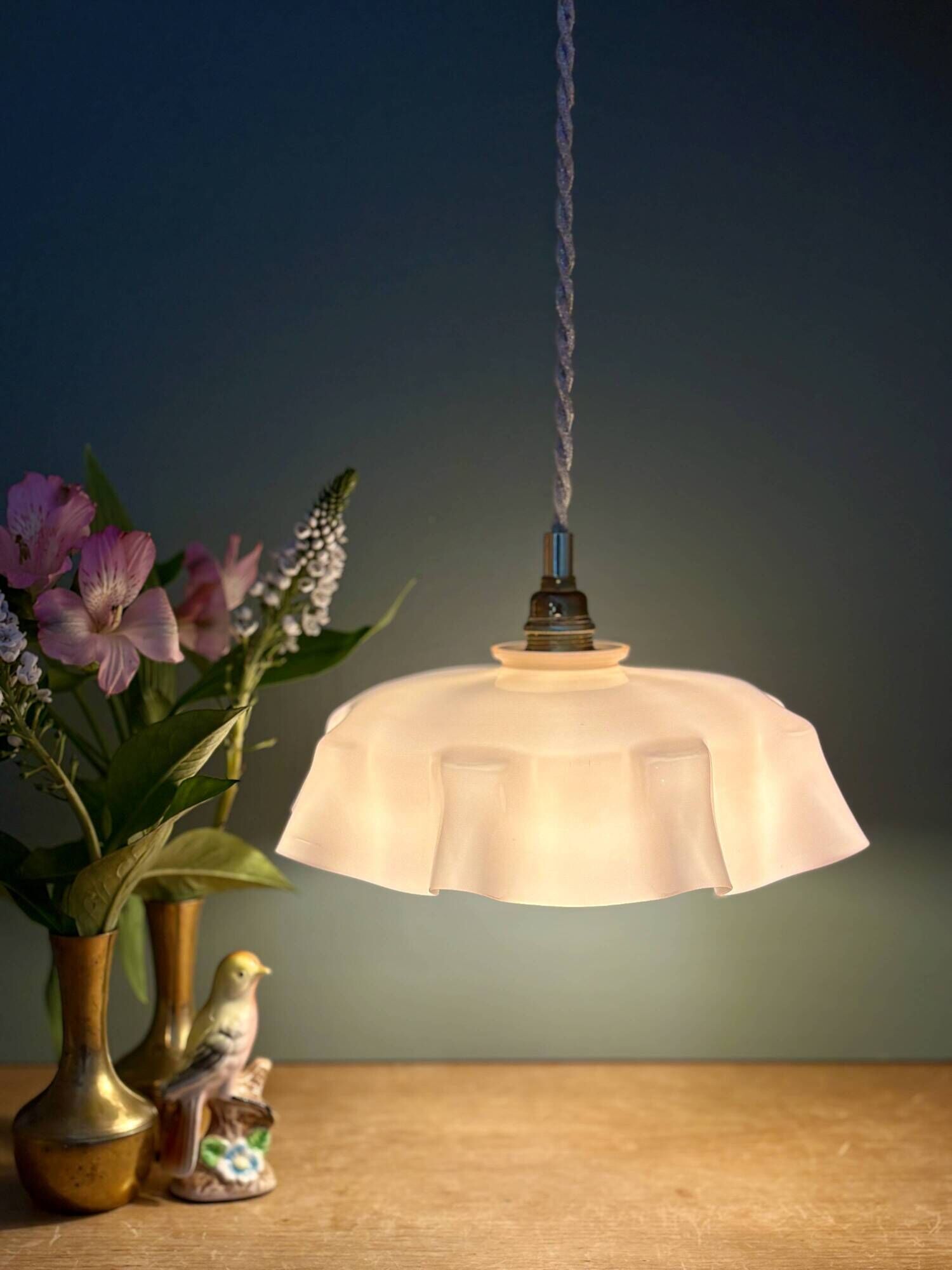 Vintage pink opaline pendant light