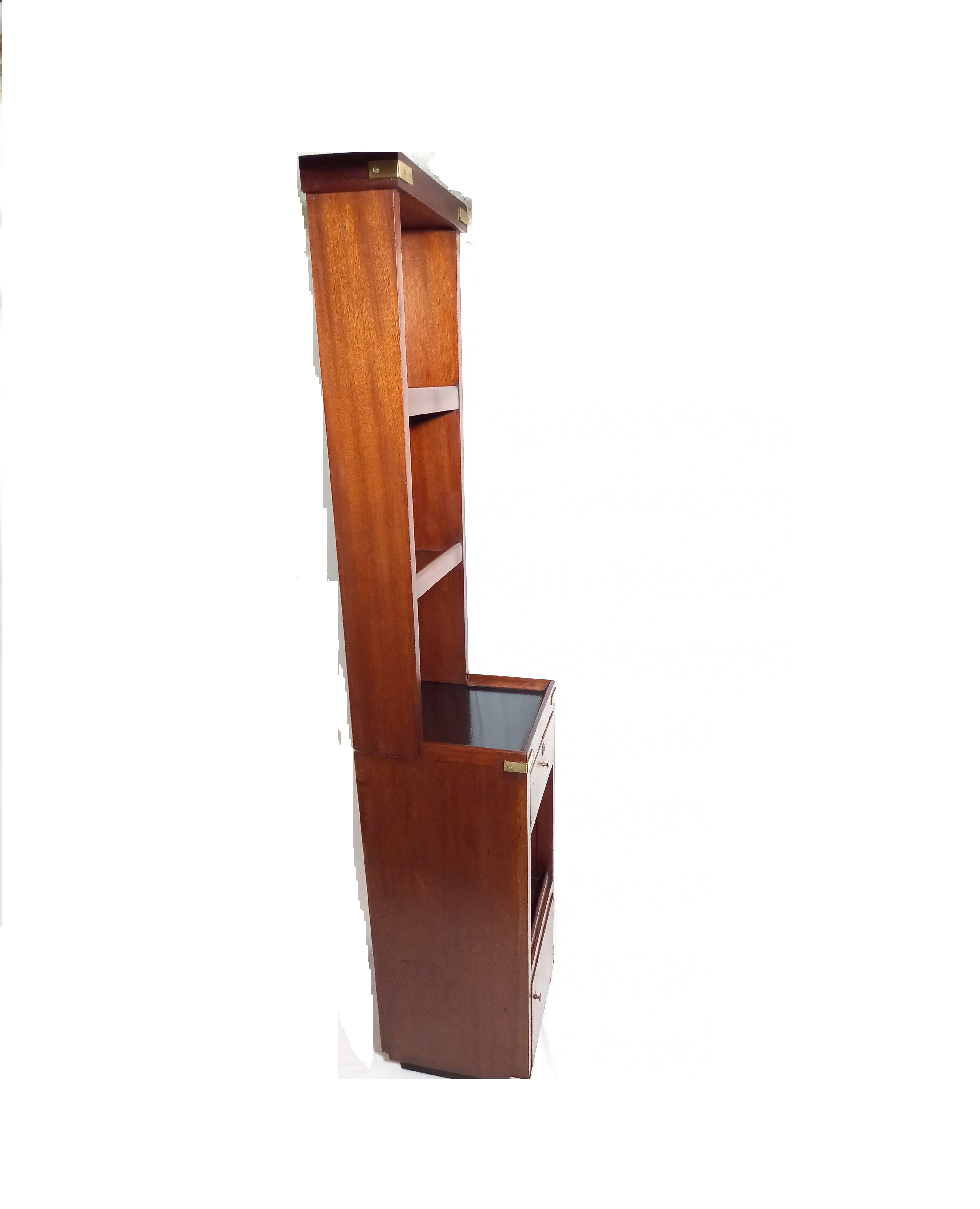 Pair of bedside tables with mahogany and brass shelf