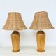 Vintage Ikea solid wooden table lamps with rattan shade, 1980s