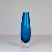 Pair of heavy crystal vases by Orrefors Mid-Century Modern by Sven Palmqvist, light blue.
