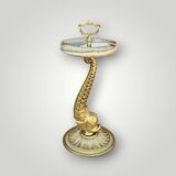 Antique fish ashtray on foot in gilded brass and onyx (4.464 kg)