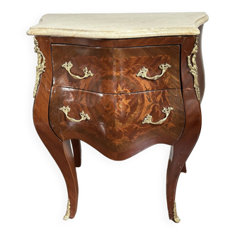 Commode bombe à tiroirs louis xvi -  A plateau en marbre et 2 tiroirs