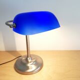 Blue glass and brass bankers lamp