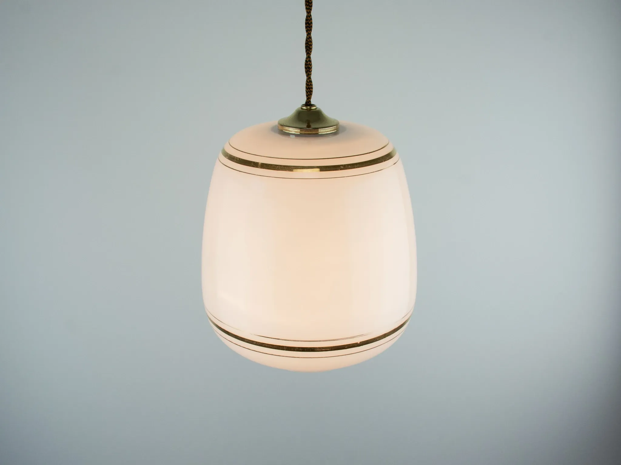 Vintage White Glass Gold Accented Mid-Century Modern Lamp