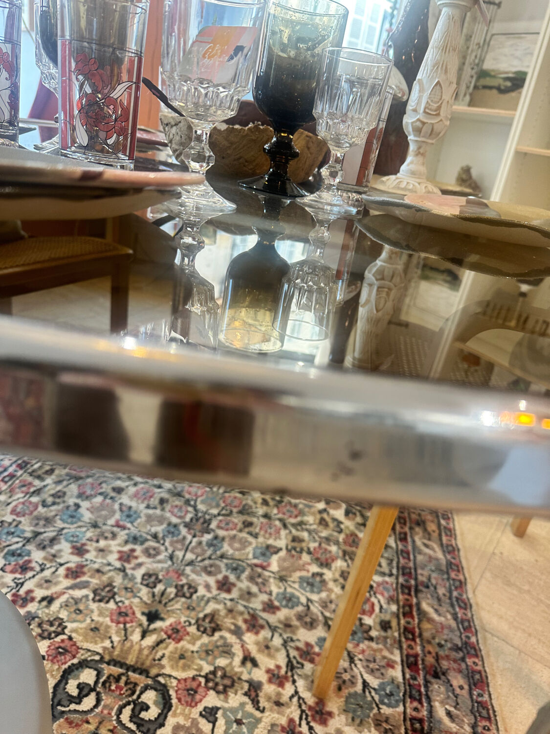 Vintage mid-century chrome and smoked glass table.