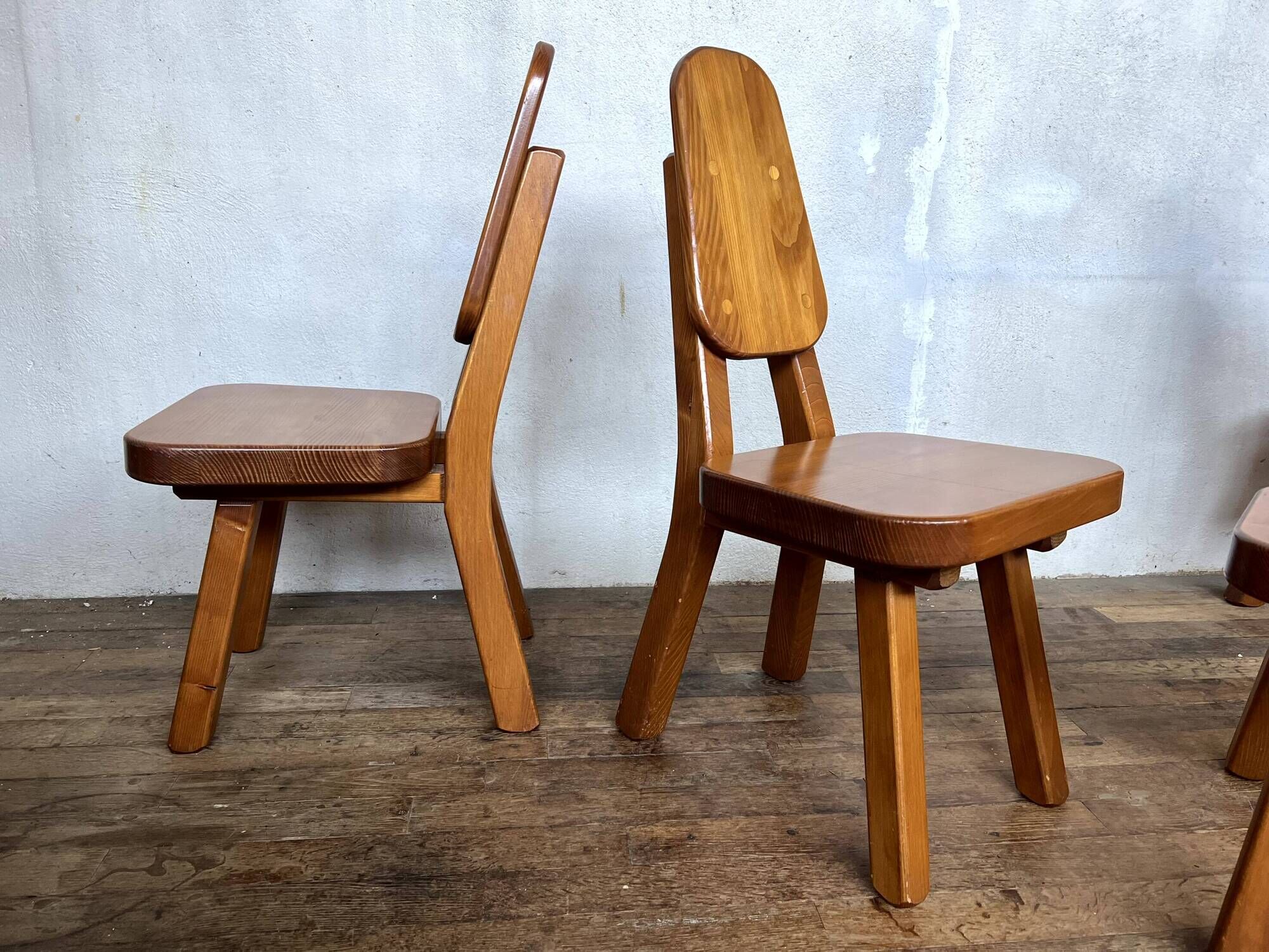 Brutalist pine chair 1970 Seltz style Regain Chapo Perriand vintage design
