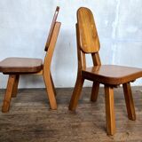 Brutalist pine chair 1970 Seltz style Regain Chapo Perriand vintage design