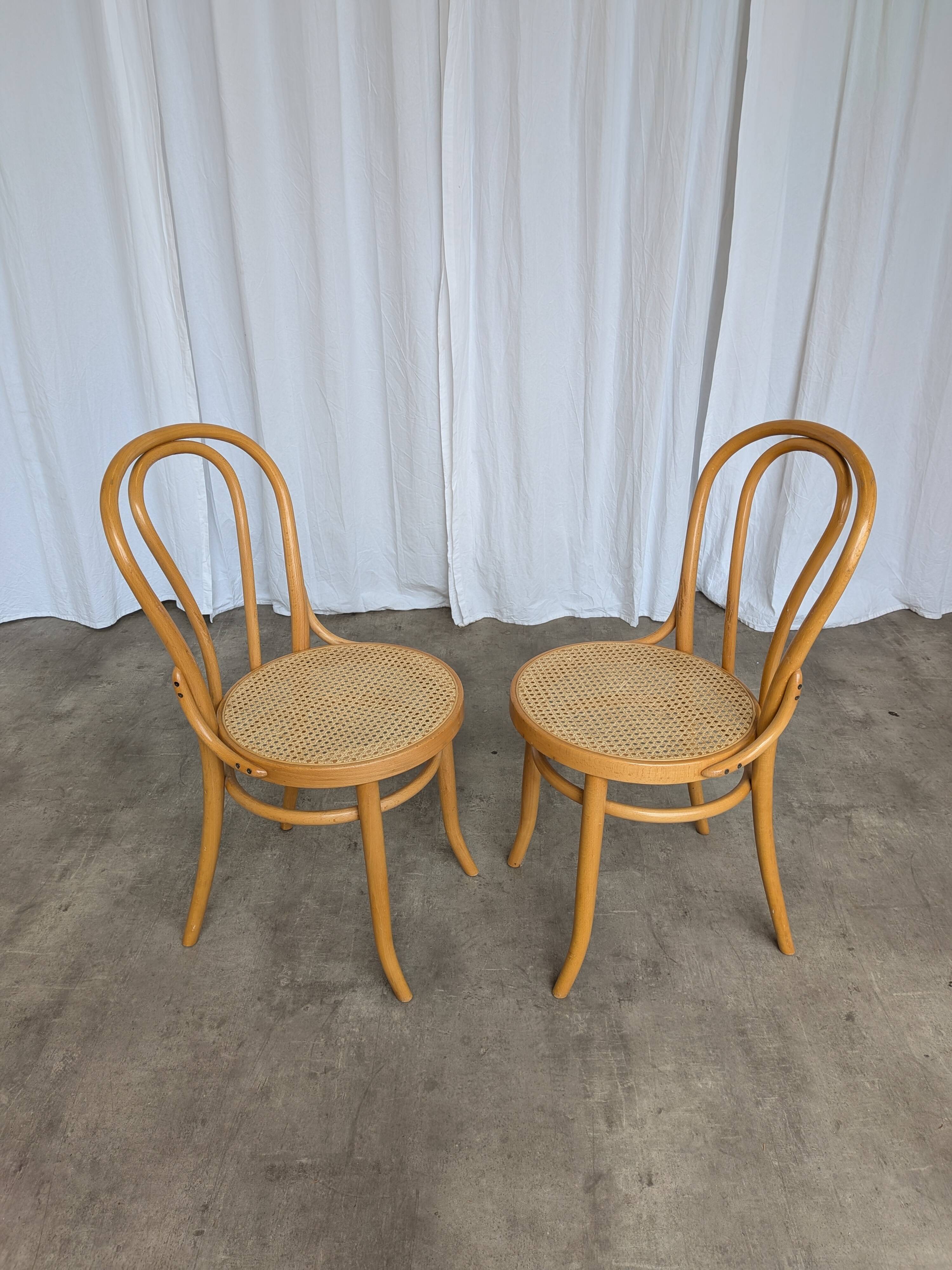 Set of 2 Thonet Style Bentwood Chairs with Cane Seat / Mid-Century Dining F