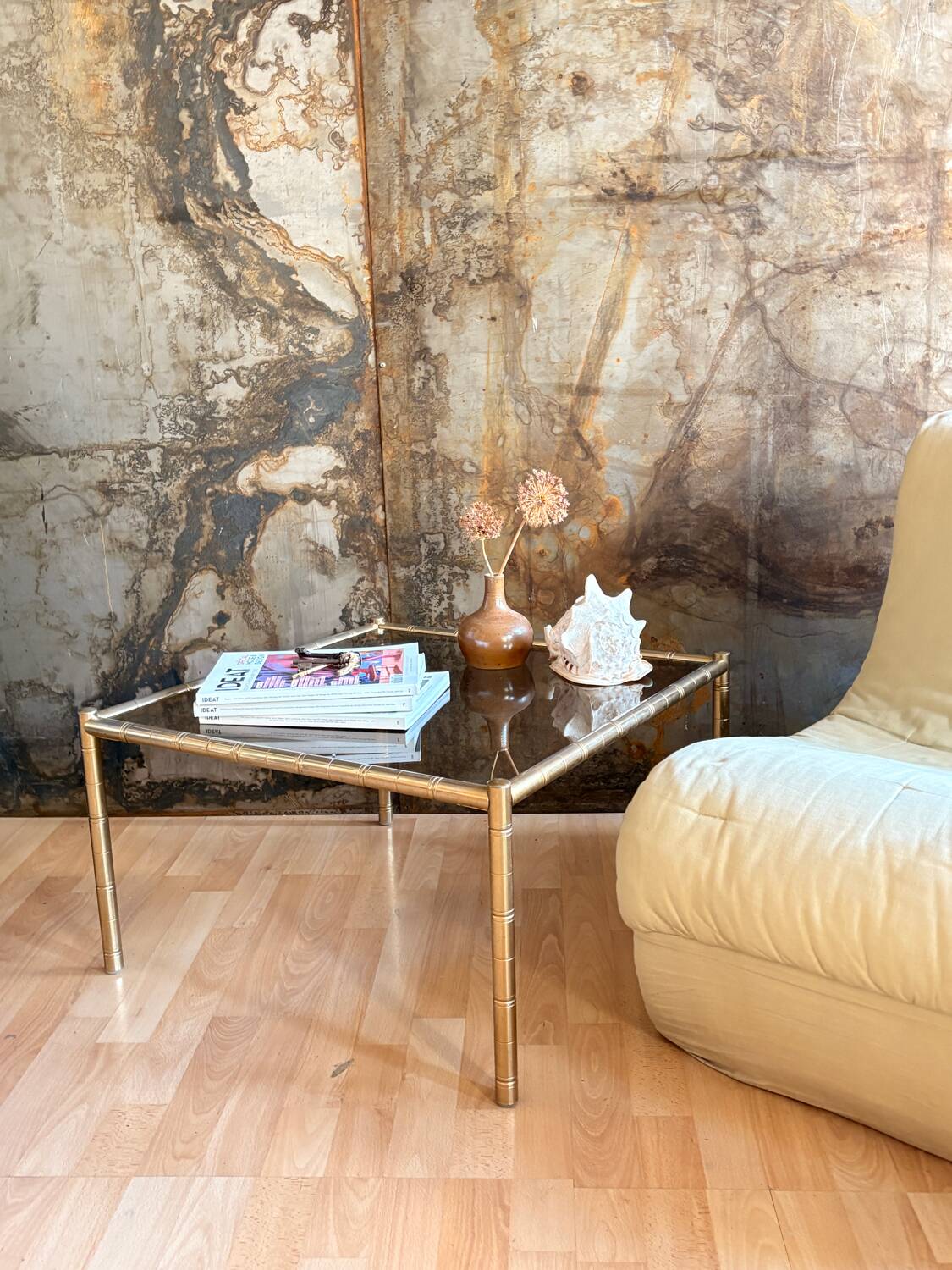 Bamboo coffee table in brass