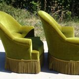 Fauteuils crapauds en velours vert, les 2