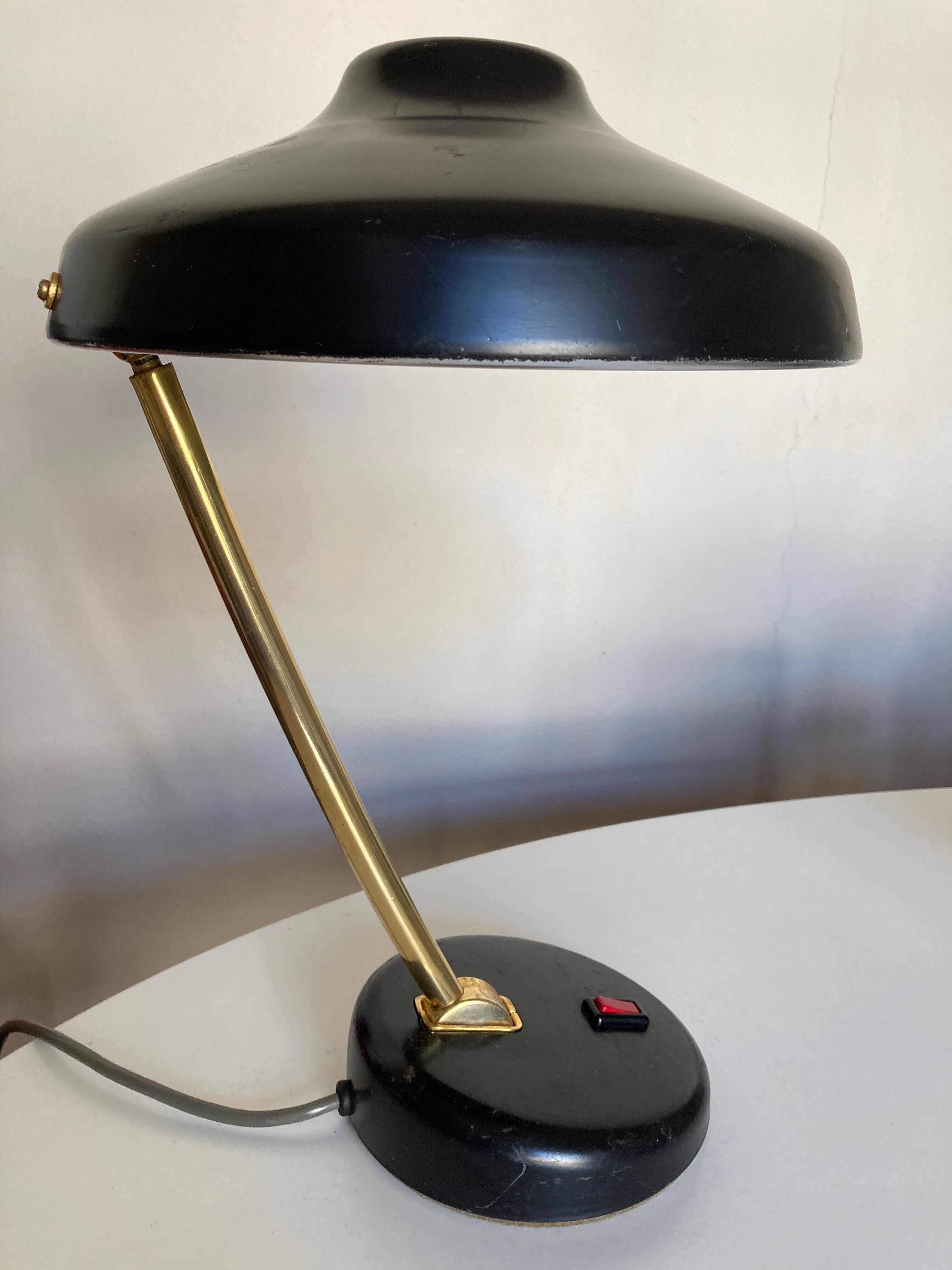 1960 black sheet metal and brass orientable lamp