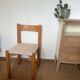 Vintage wooden chair with cream white corduroy seat