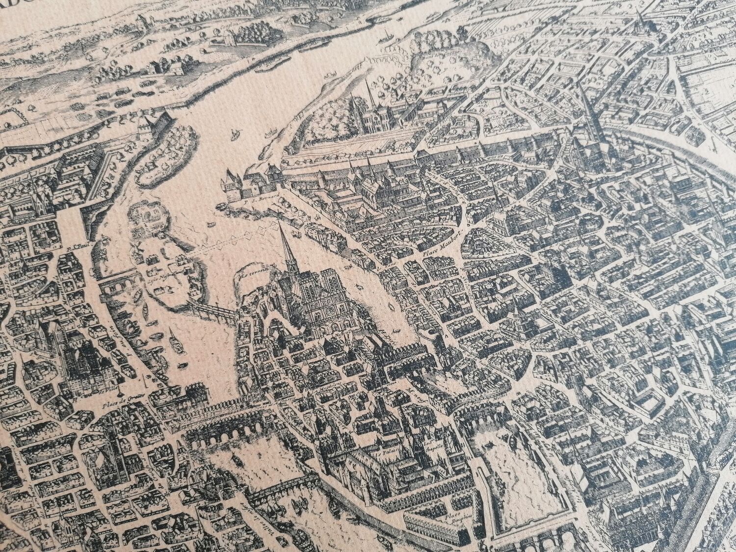 Old map of Paris by Melchior Tavernier