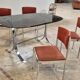 Dining room table + 4 stainless steel and smoked glass chairs 1970