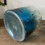 Large blue glass Dame Jeanne vase H45cm