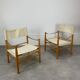 Pair of safari armchairs canvas and leather stretched