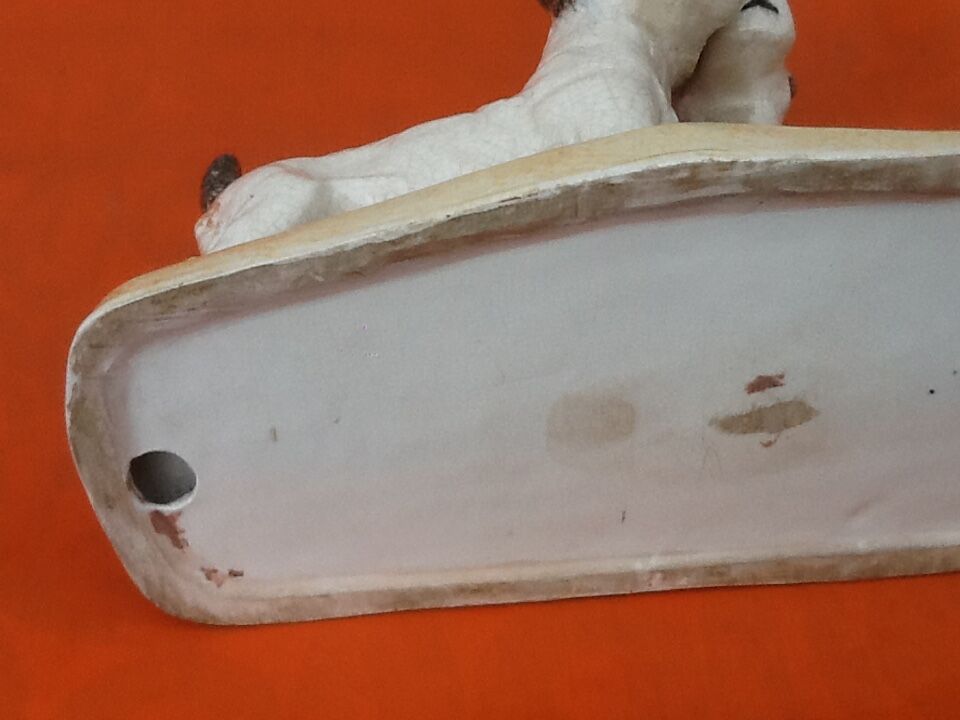 Zoomorphic sculpture cracked ceramic fox terrier dogs