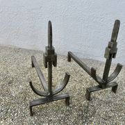 Pair of modernist andirons in forged and hammered steel, French work