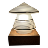 Vintage mushroom-shaped table lamp in Murano glass with wooden base