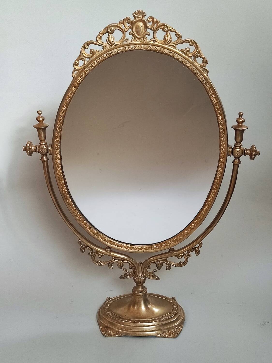 Brass table makeup mirror