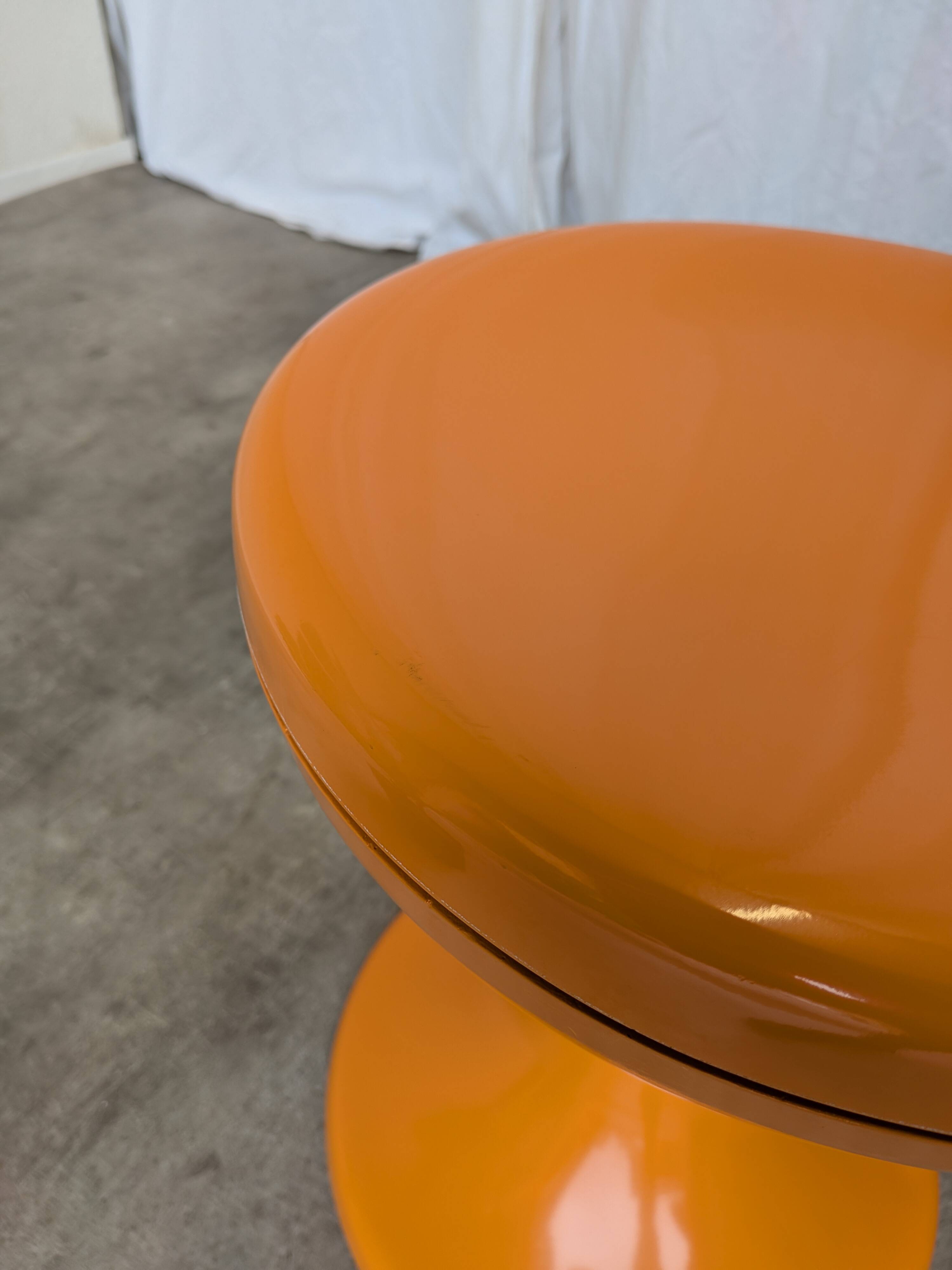 Orange Vintage Mushroom Stool “Jurček” by Meblo, 1960s – Space Age Retro