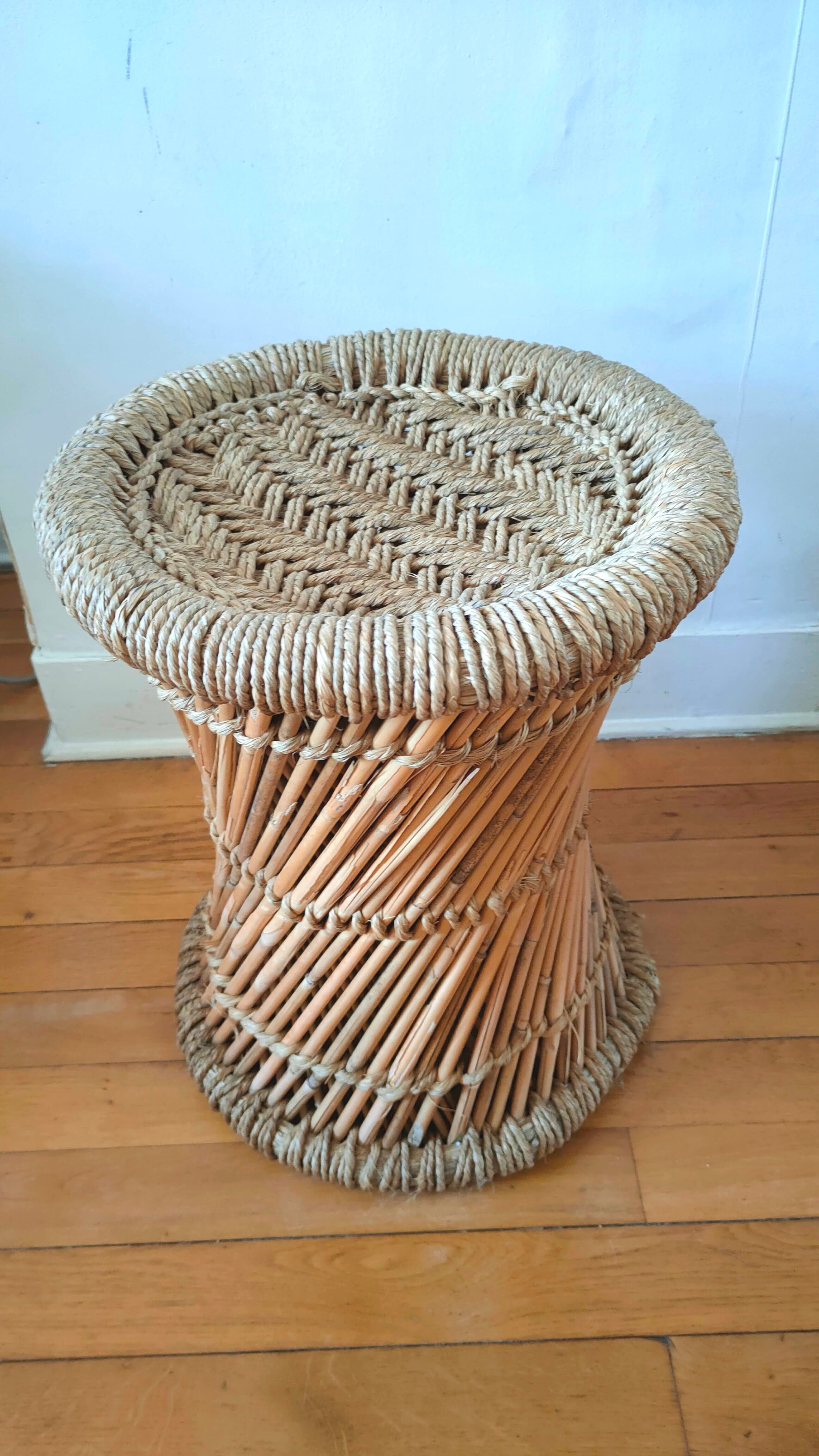 Vintage wicker and rope stool