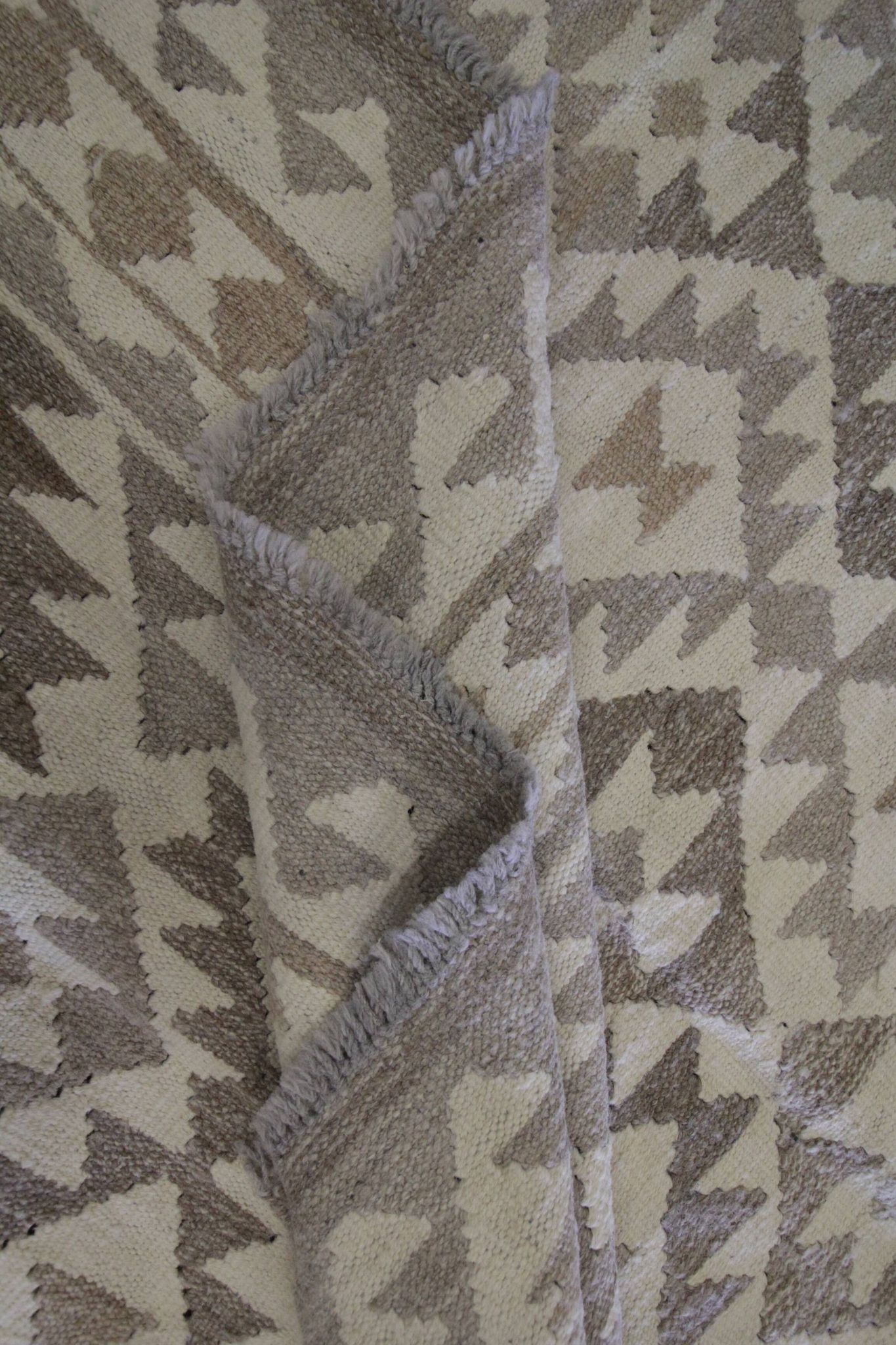 Khaki Brown Kilim Rug, Afghan Wool Flatweave, Handmade Geometric Tribal Rug