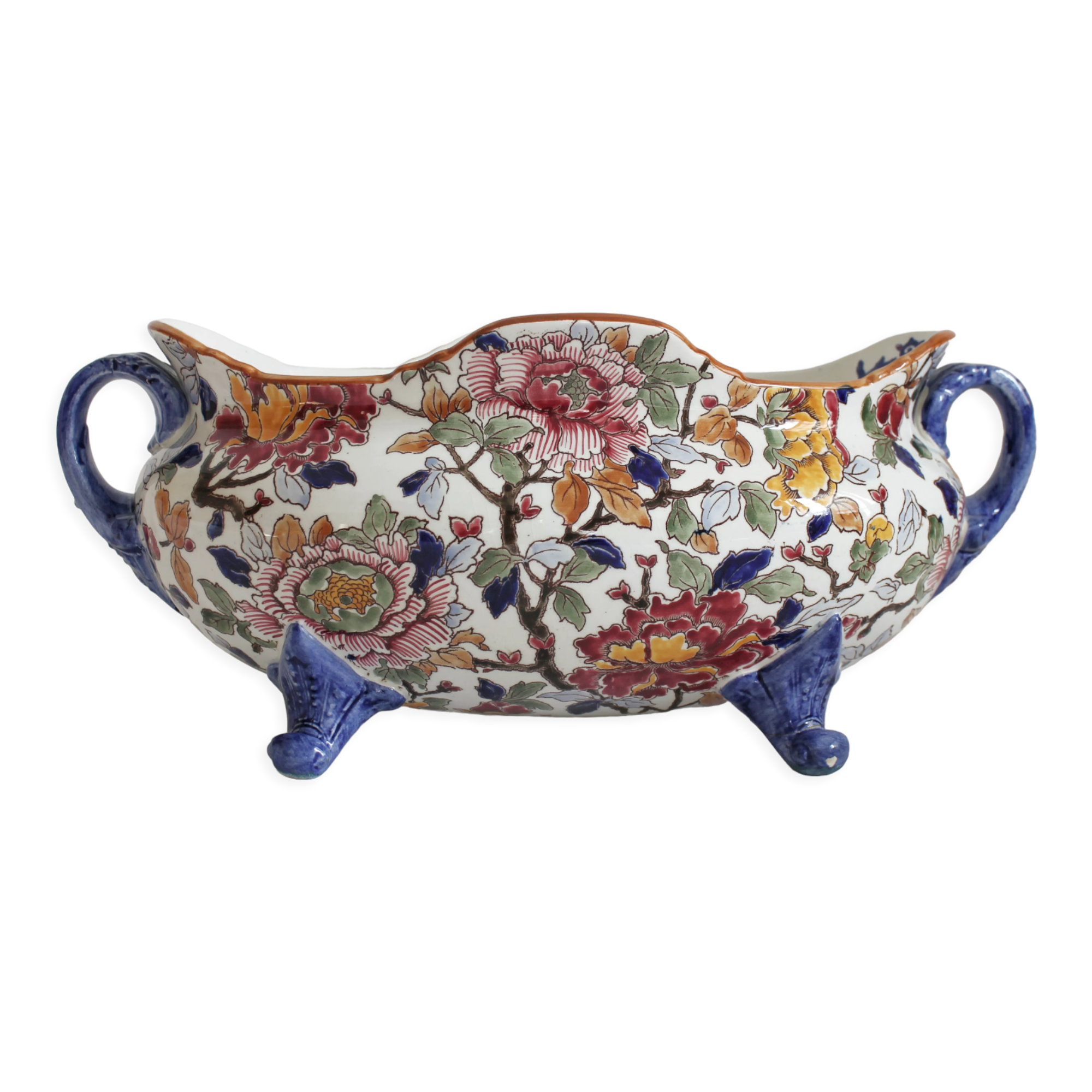 Bernard planter with handles, Peonies, Gien earthenware