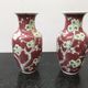 Pair of vase ancient chinese ceramics white - red decor vintage flowers
