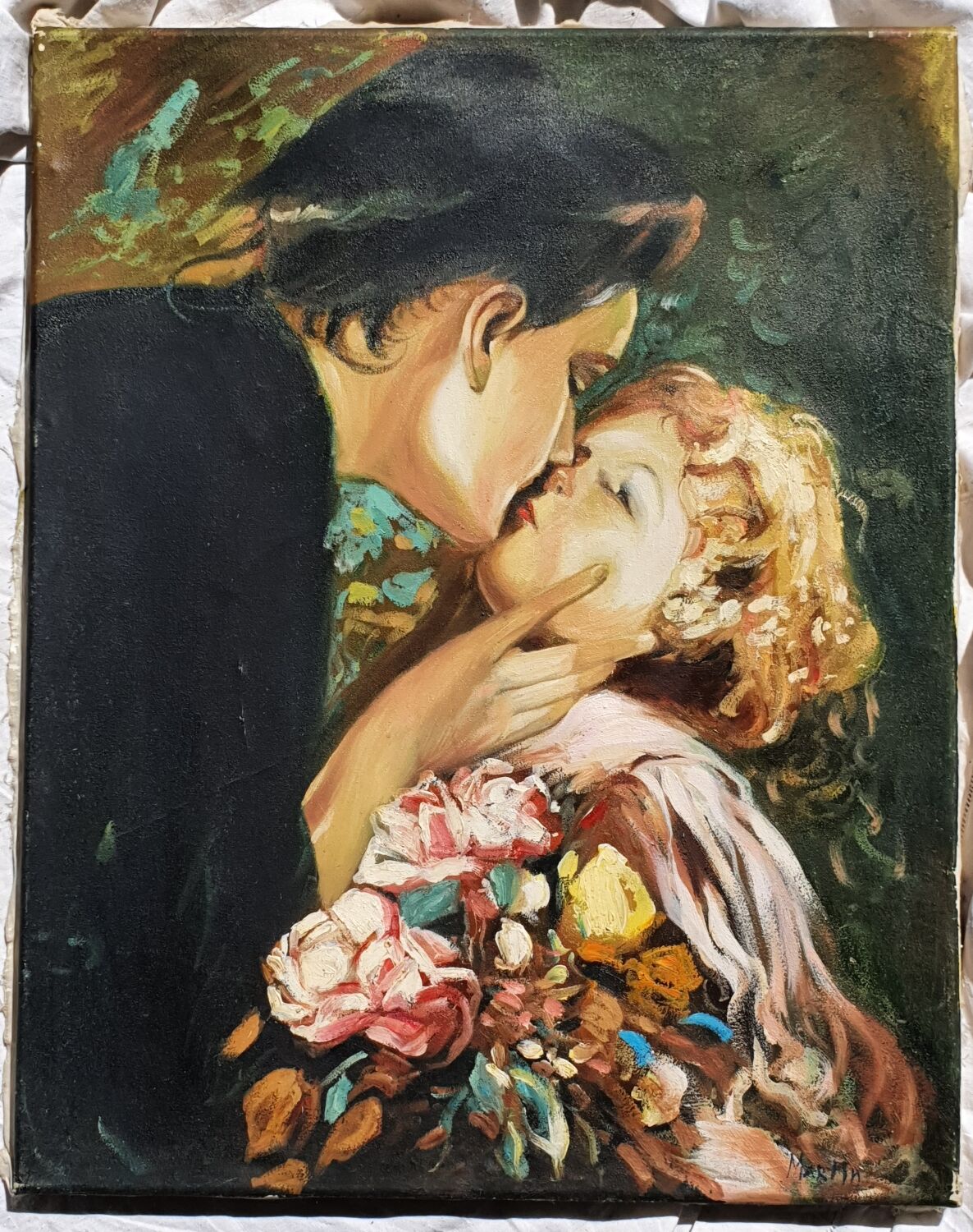 Oil painting on canvas the kiss signed Martin.