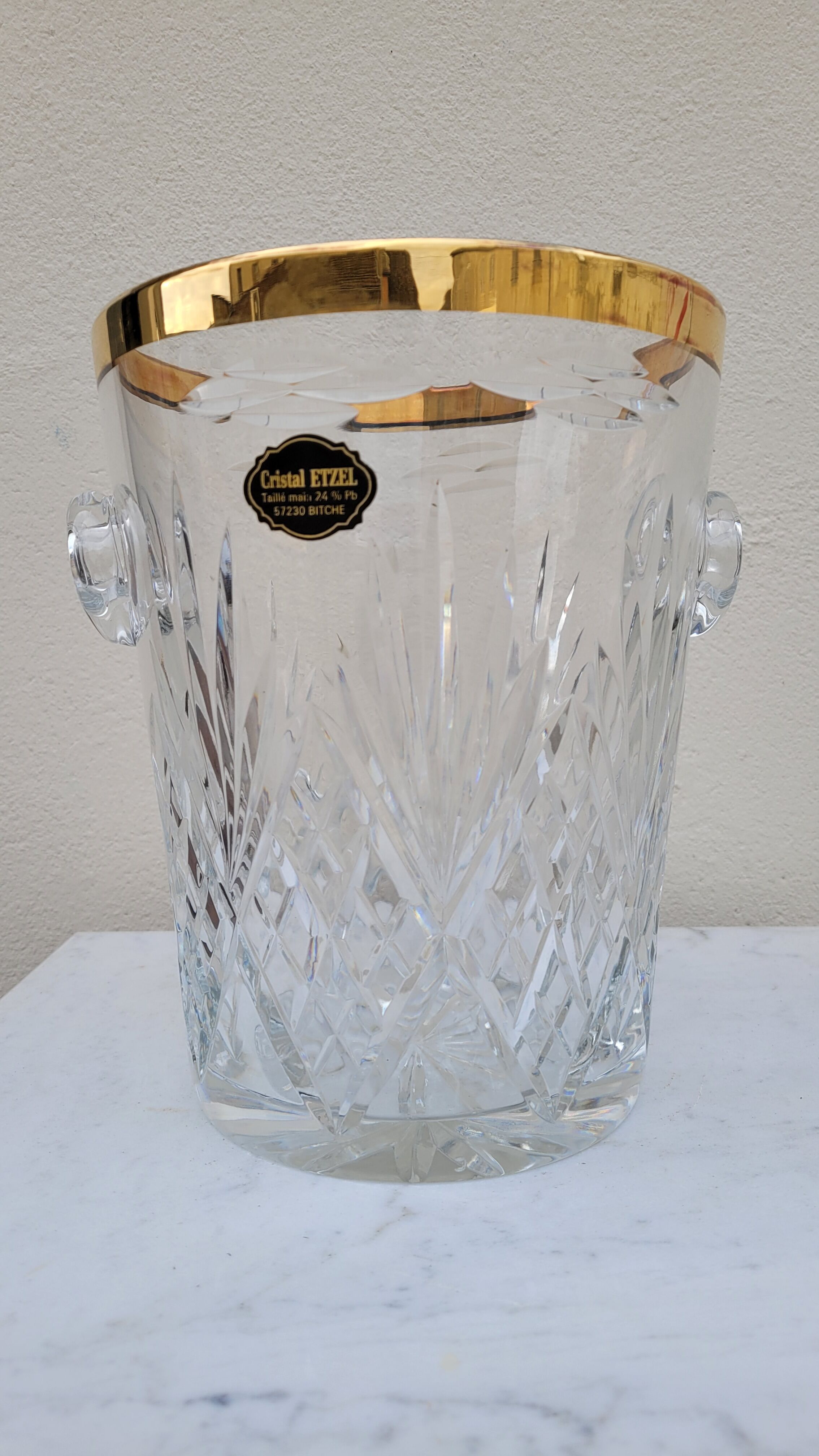 Champagne crystal bucket signed etzel Lorraine