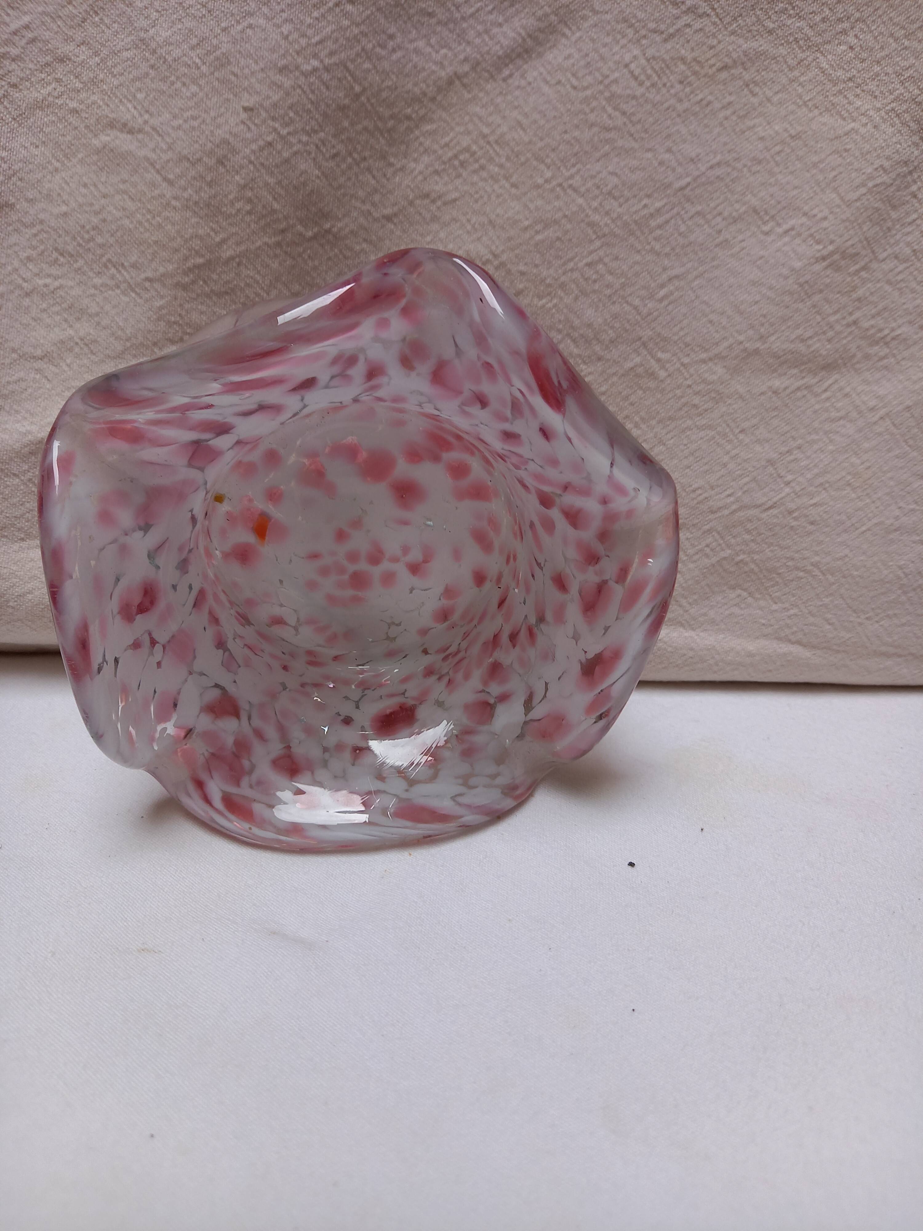 Vide-poche, coupelle en forme de fleur, verre de murano, rose et blanc