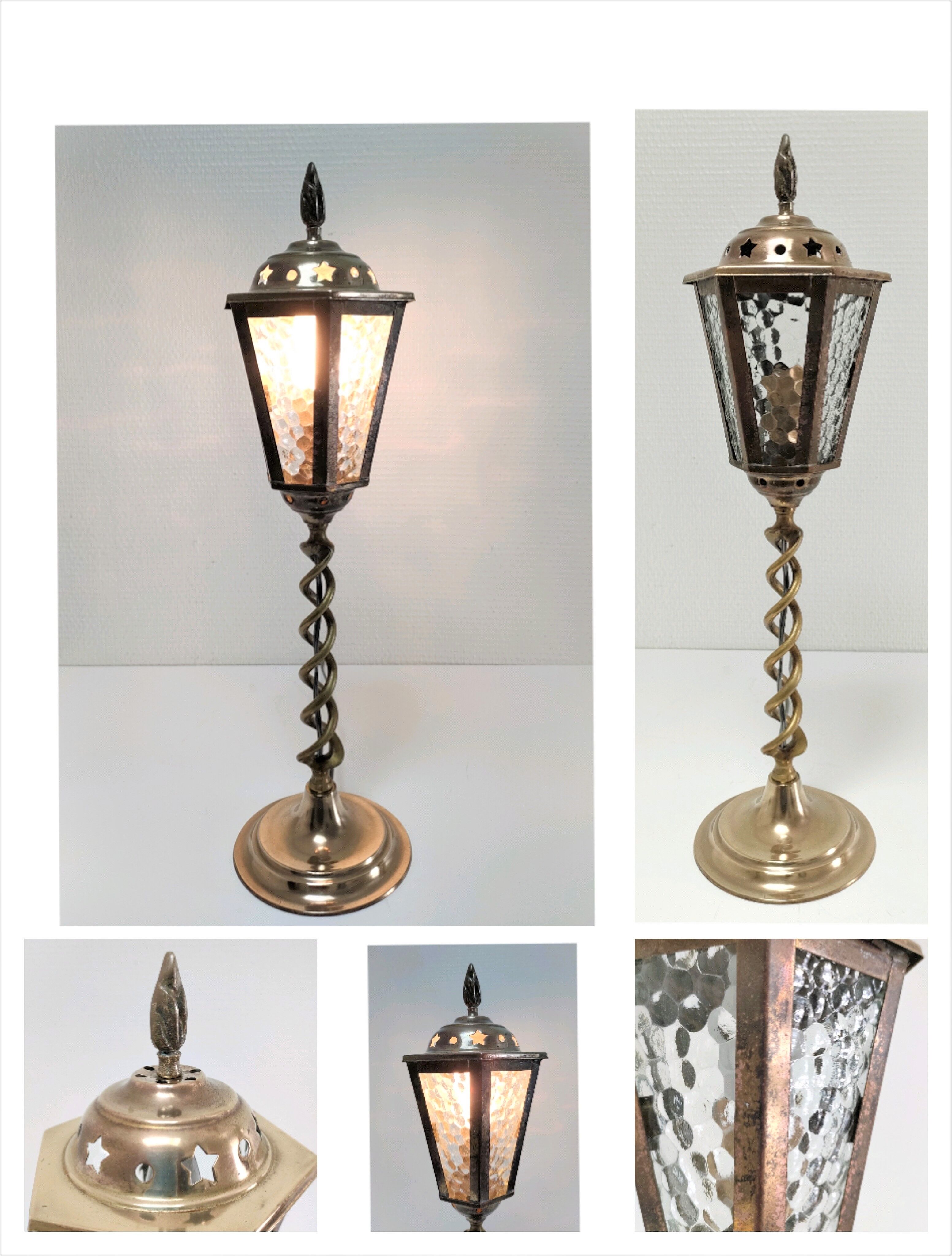Lampe lanterne laiton et verre début XXème