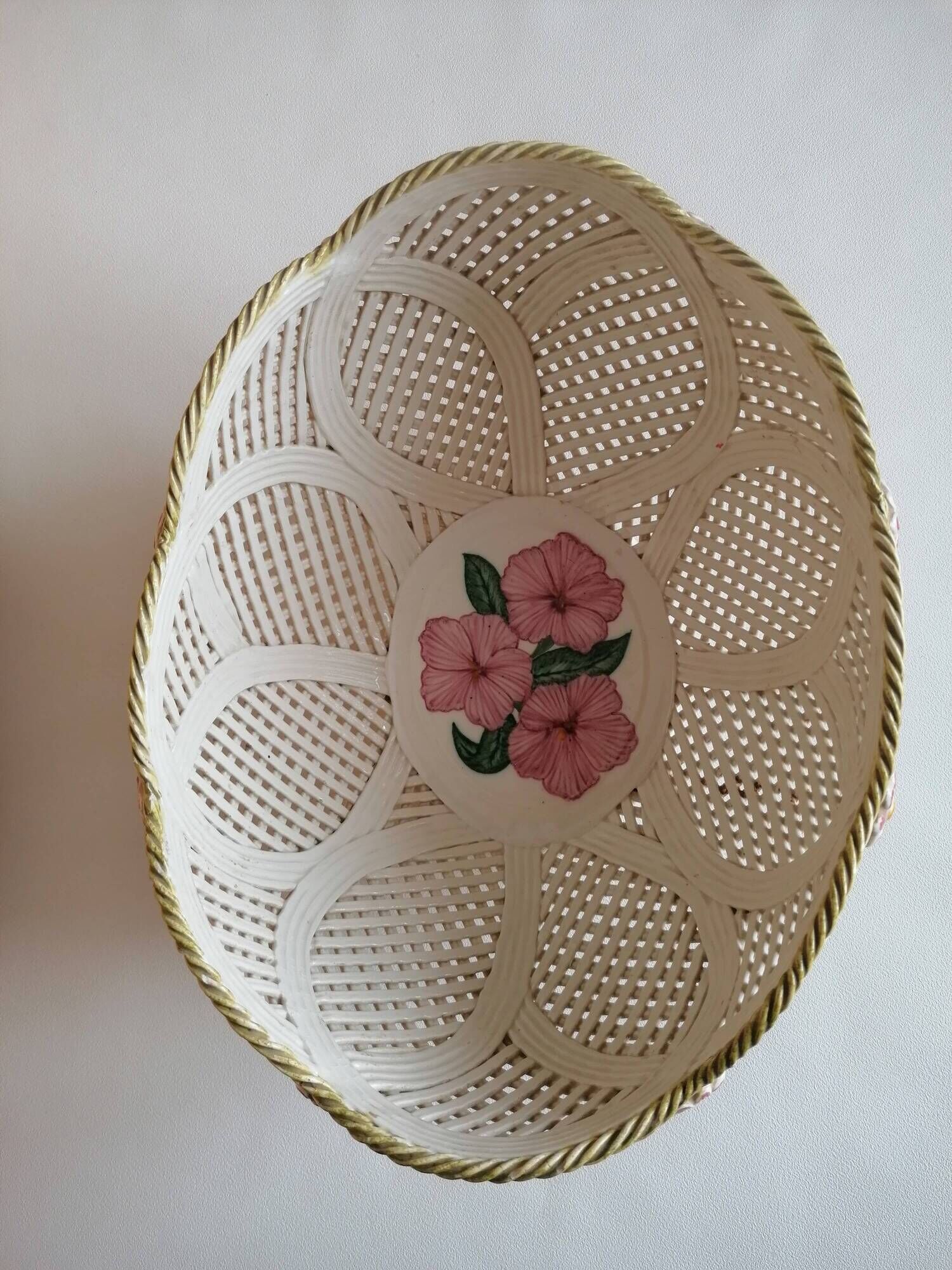Woven ceramic fruit basket