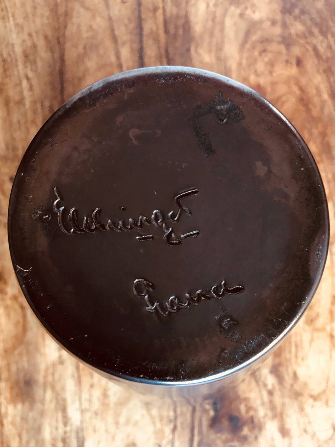 Large Vase Signed Elchinger. Black and yellow in free form. 1950s