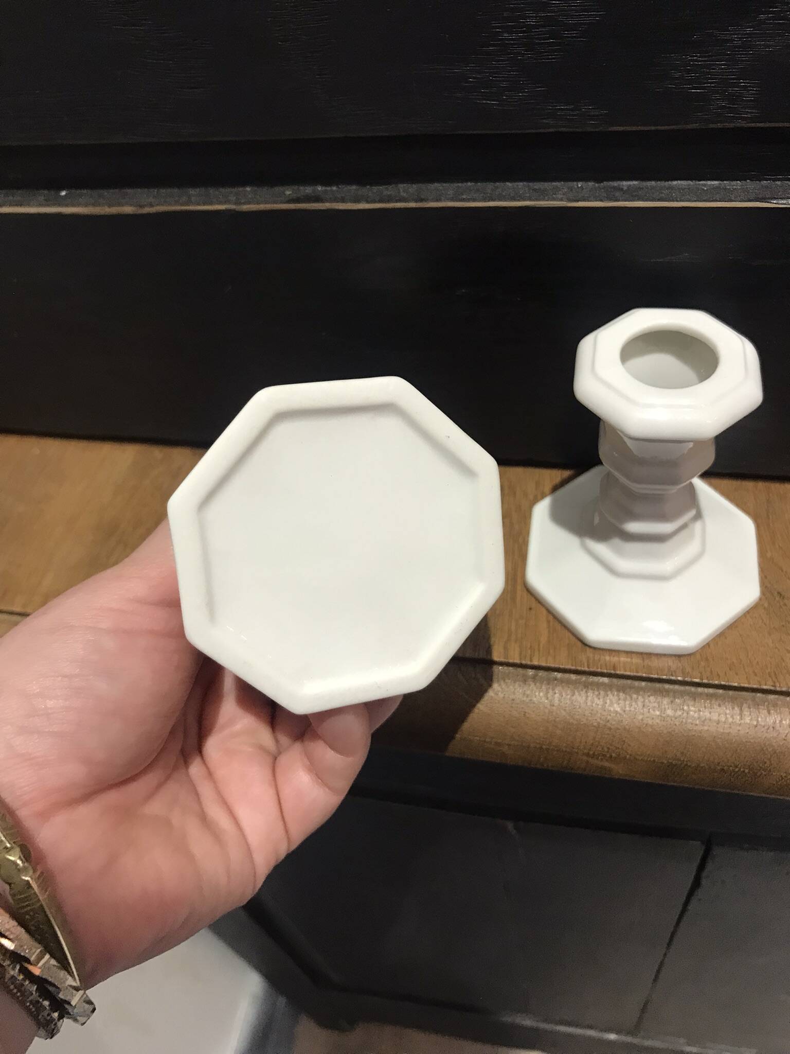 set of 2 vintage white porcelain candlesticks