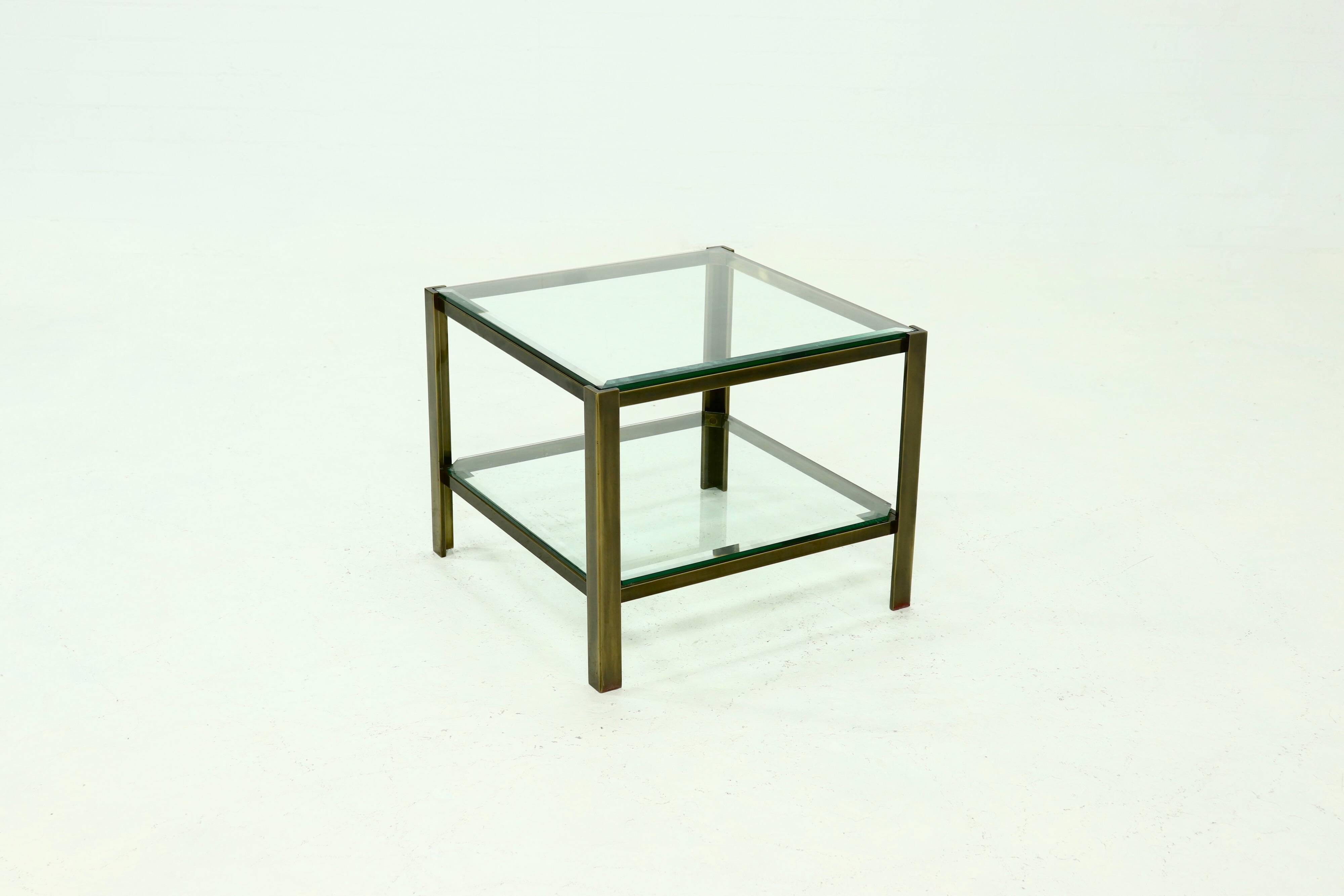 Two Tier glass and Solid Cast Brass Side Table 1970s
