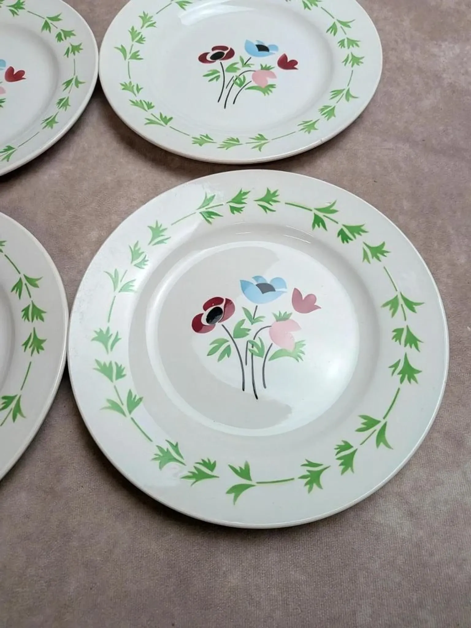 Set of 6 flat plates in ironstone Digoin Sarreguemines – Poupette model – Vintage