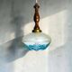 Vintage teak wood agua blue glass pendant lamp