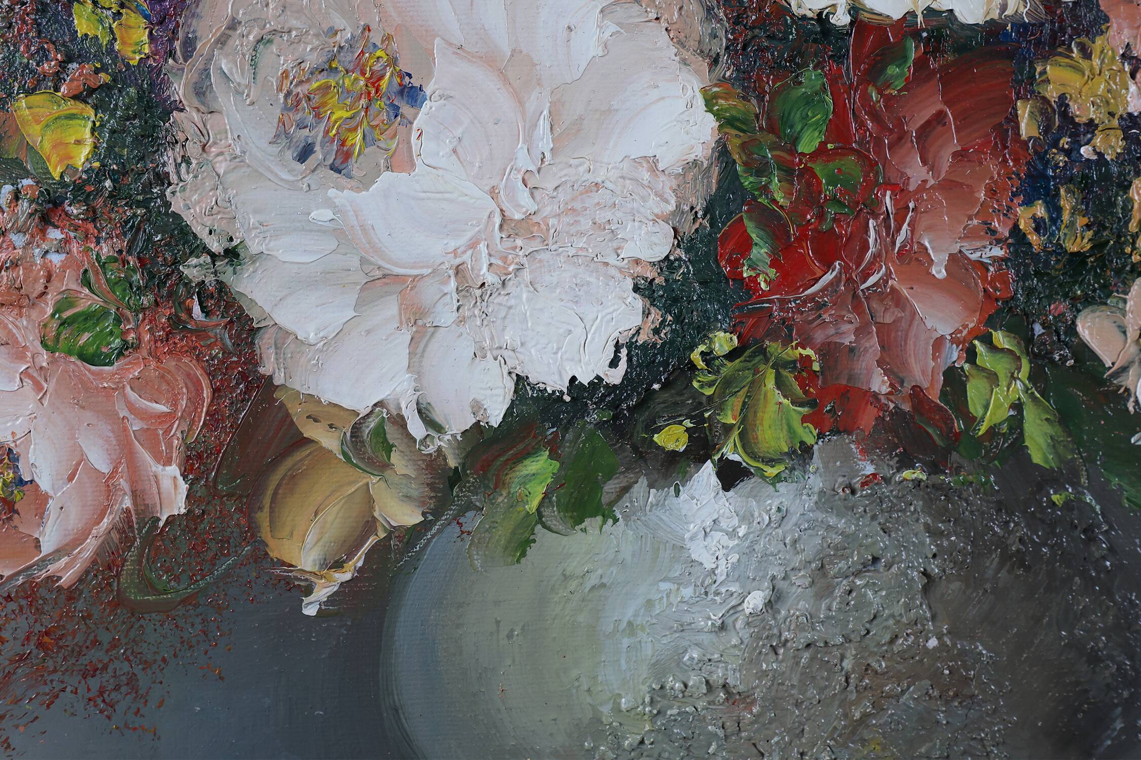 Painting of a vase with flowers by the Belgian painter Edmond Sanders (1898-1961)