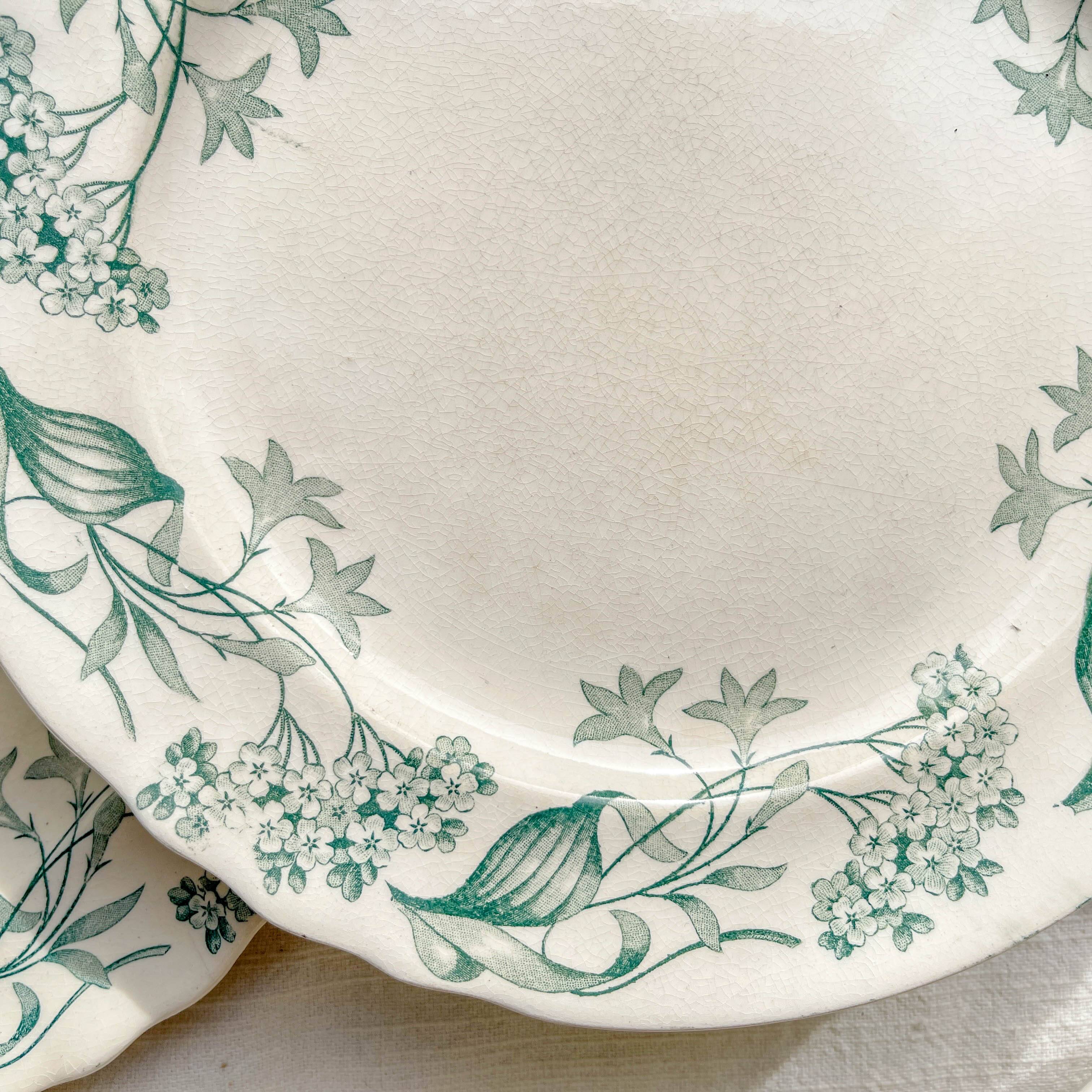 Set of 6 Antique Terre de Fer "Lilac" Longchamp Flat Plates, 19th Century