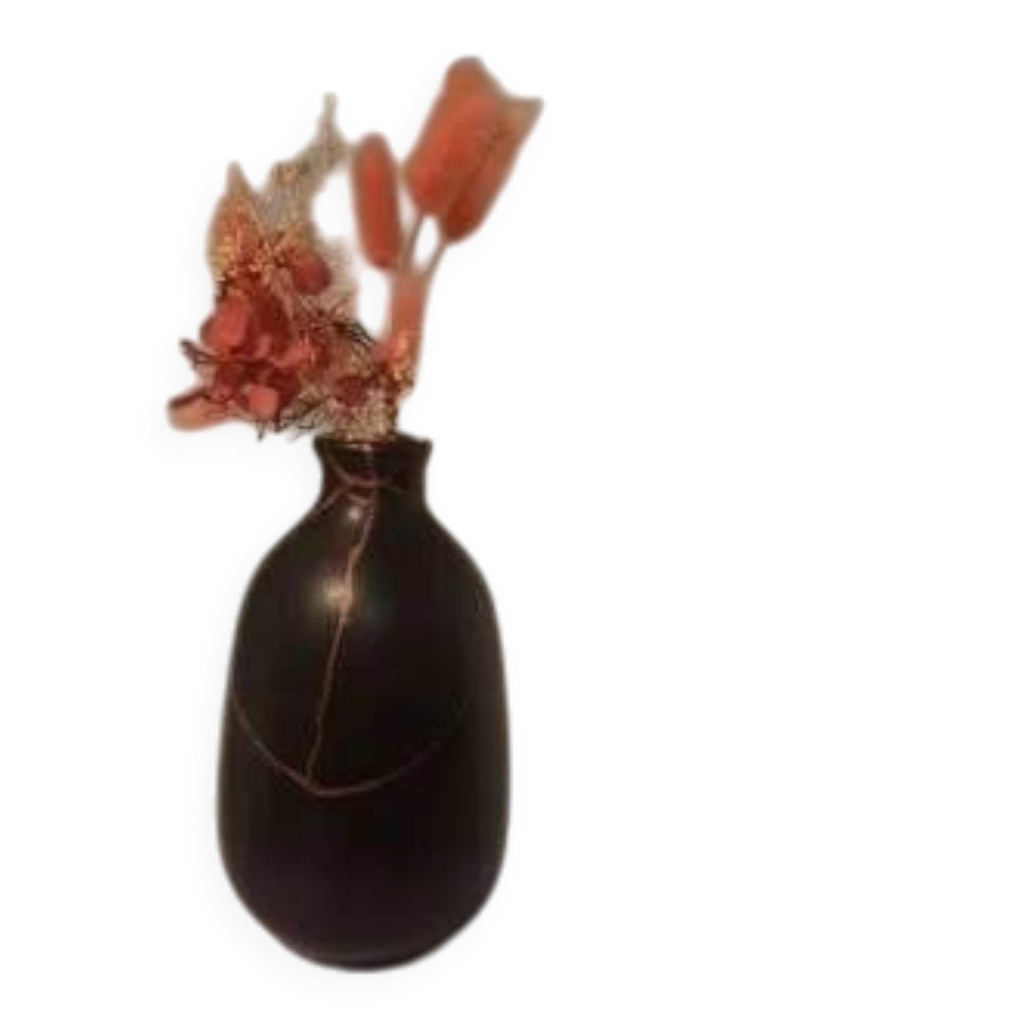 matte black soliflore vase - traditional kintsugi with copper powder - cooper