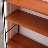 Vintage metal and solid wood string style wall shelf.