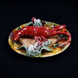 Lobster plate in Caldas da Rainha earthenware slip Palissy majolica
